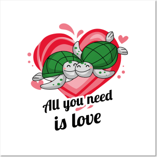 Valentines day Funny Turtles Posters and Art